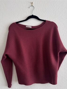 Vintage Mauve Ribbed Boatneck Sweater in Deep Burgundy